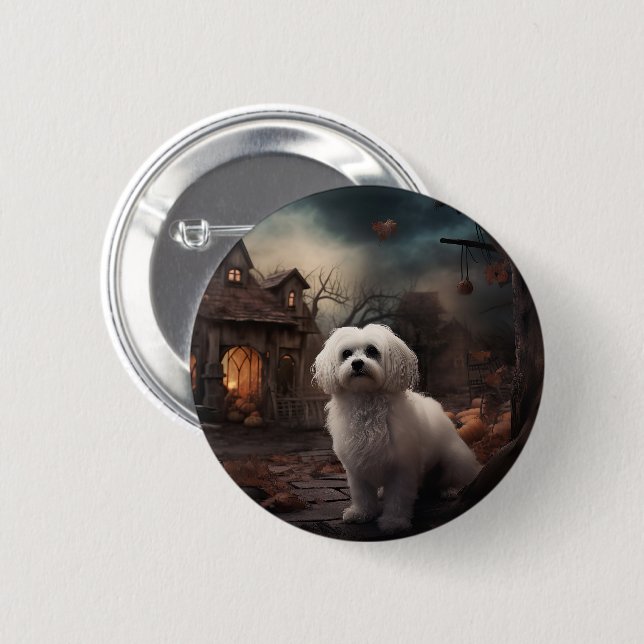 Maltese Halloween Scary Button (Front & Back)