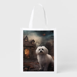 Maltese Halloween Scary Grocery Bag