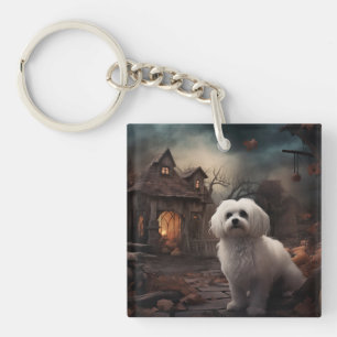 Maltese Halloween Scary Keychain