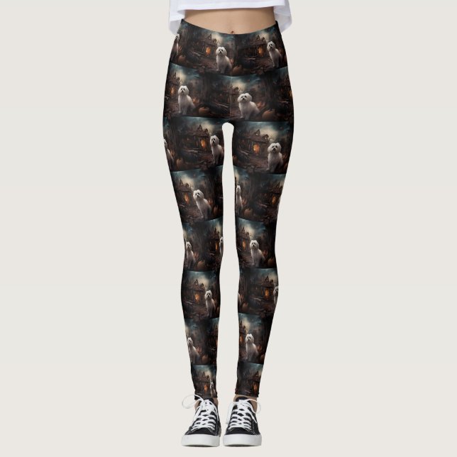 Maltese Halloween Scary Leggings (Front)