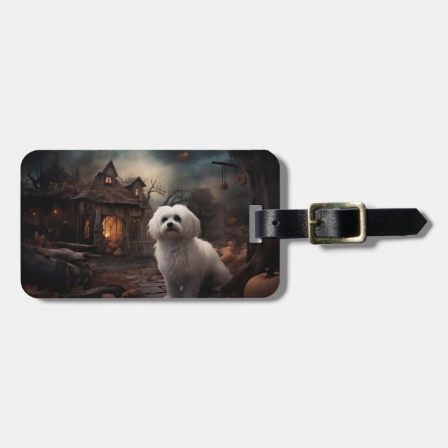 Maltese Halloween Scary Luggage Tag (Front Horizontal)