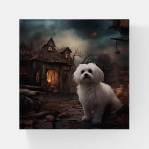 Maltese Halloween Scary Paperweight