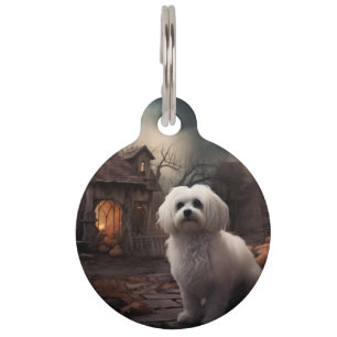 Maltese Halloween Scary Pet ID Tag