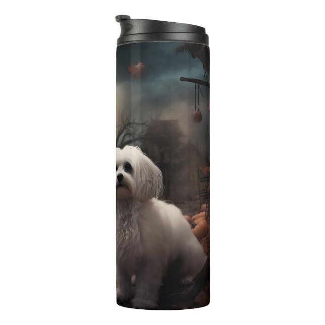 Maltese Halloween Scary Thermal Tumbler (Rotated Right)