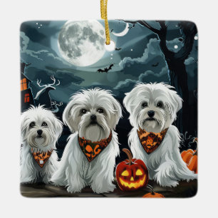 Maltese Halloween Spooky Ceramic Ornament