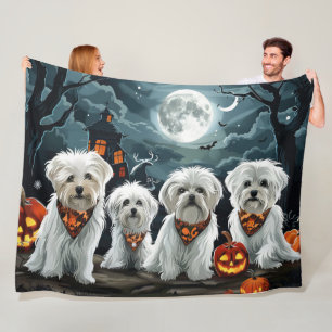 Maltese Halloween Spooky Fleece Blanket