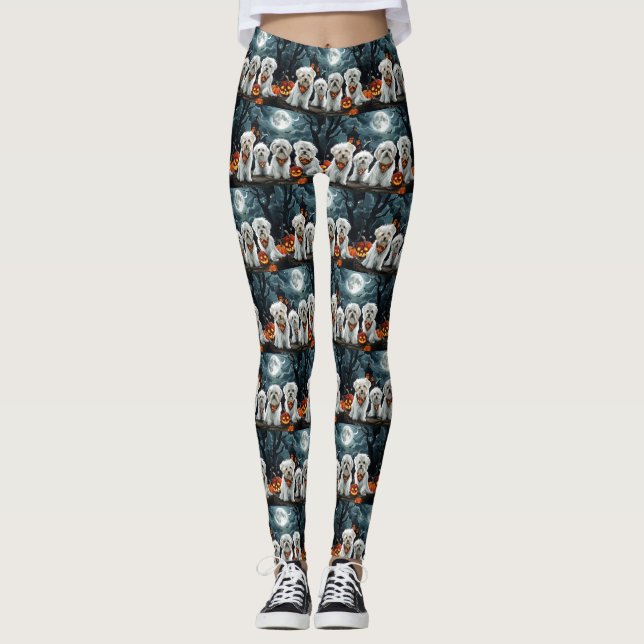 Maltese Halloween Spooky Leggings (Front)