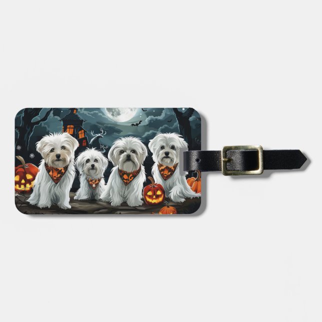 Maltese Halloween Spooky Luggage Tag (Front Horizontal)