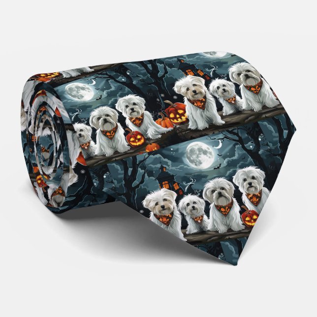 Maltese Halloween Spooky Neck Tie (Rolled)