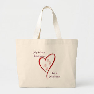 Maltese Heart Belongs Large Tote Bag