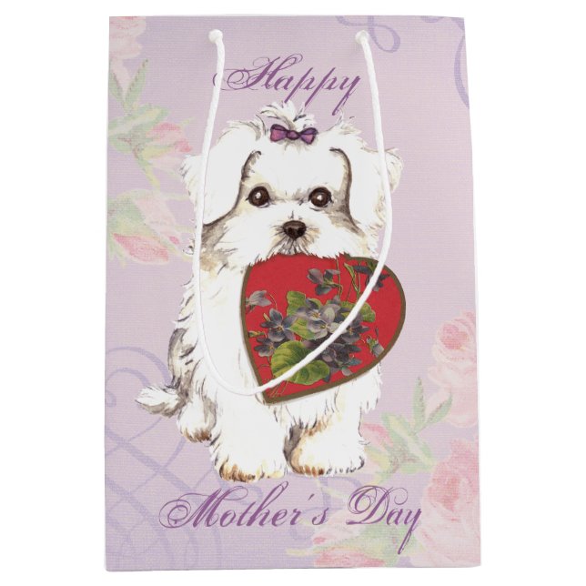 Maltese Heart Mom Medium Gift Bag (Front)