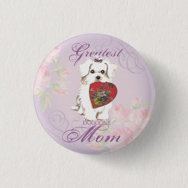 Maltese Heart Mom Pinback Button (Front)