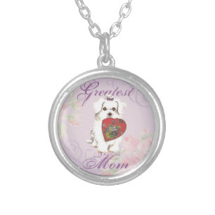 Maltese Heart Mom Silver Plated Necklace
