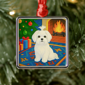 Maltese Holiday Card Metal Ornament