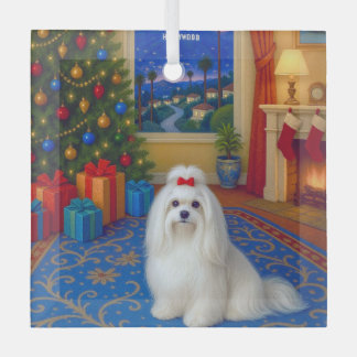 Maltese Holiday Glass Ornament