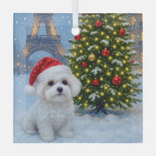 Maltese Holiday  Glass Ornament