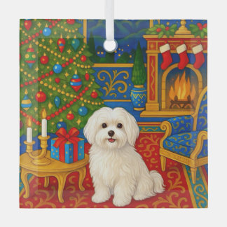 Maltese Holiday Glass Ornament