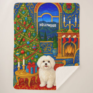 Maltese Holiday Sherpa Blanket