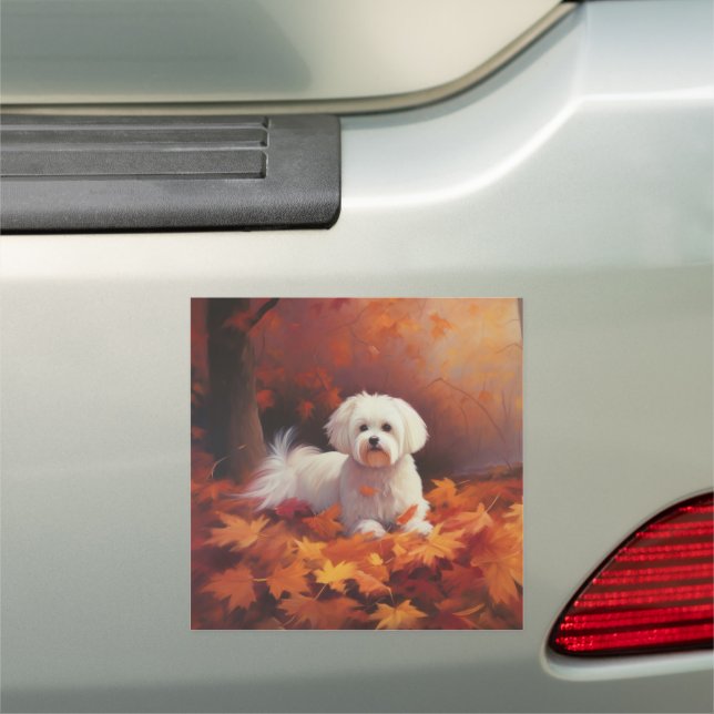 Maltese in Autumn Leaves Fall Inspire  Car Magnet (In Situ)