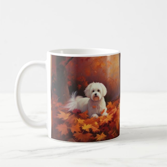 Maltese in Autumn Leaves Fall Inspire  Coffee Mug (Left)