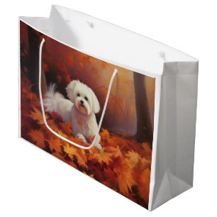 Maltese in Autumn Leaves Fall Inspire Large Gift Bag