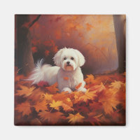 Maltese in Autumn Leaves Fall Inspire