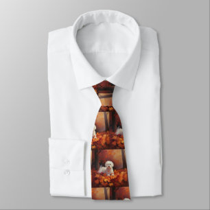 Maltese in Autumn Leaves Fall Inspire  Neck Tie