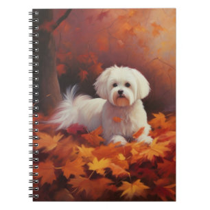 Maltese in Autumn Leaves Fall Inspire  Notebook