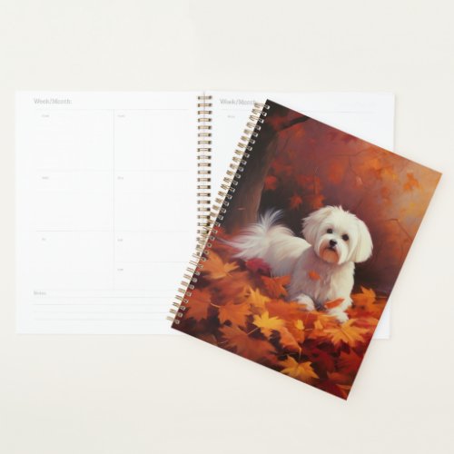 Maltese in Autumn Leaves Fall Inspire  Planner