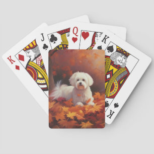 Maltese in Autumn Leaves Fall Inspire Poker Cards