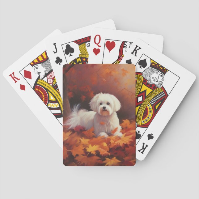 Maltese in Autumn Leaves Fall Inspire  Poker Cards (Back)