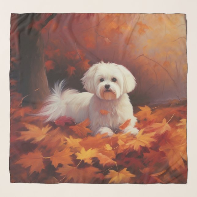 Maltese in Autumn Leaves Fall Inspire  Scarf (Front)