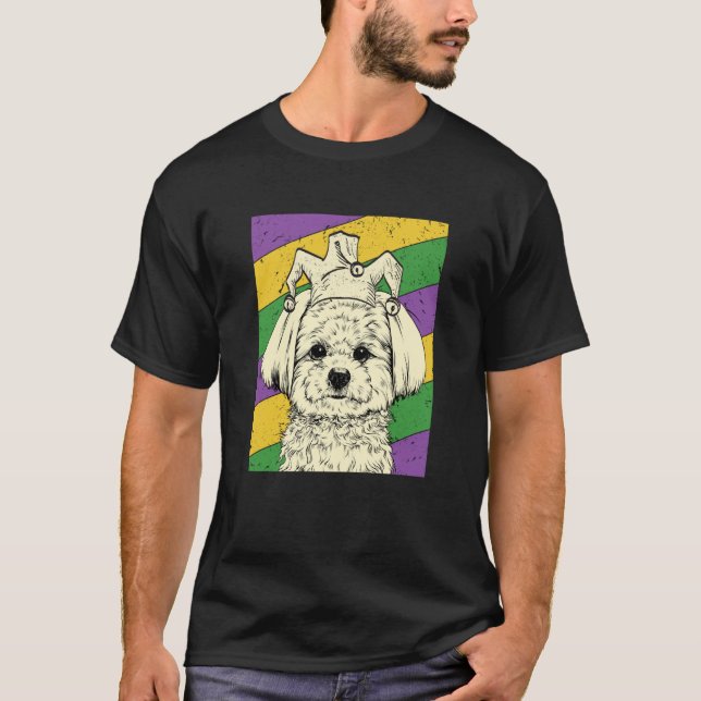 Maltese Jester Mardi Gras Dog Mom or Dad T-Shirt (Front)
