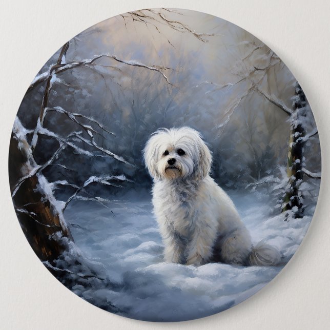 Maltese Let It Snow Christmas Button (Front)