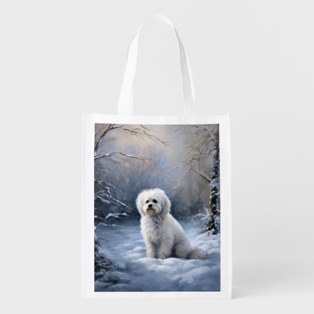 Maltese Let It Snow Christmas Grocery Bag (Front)
