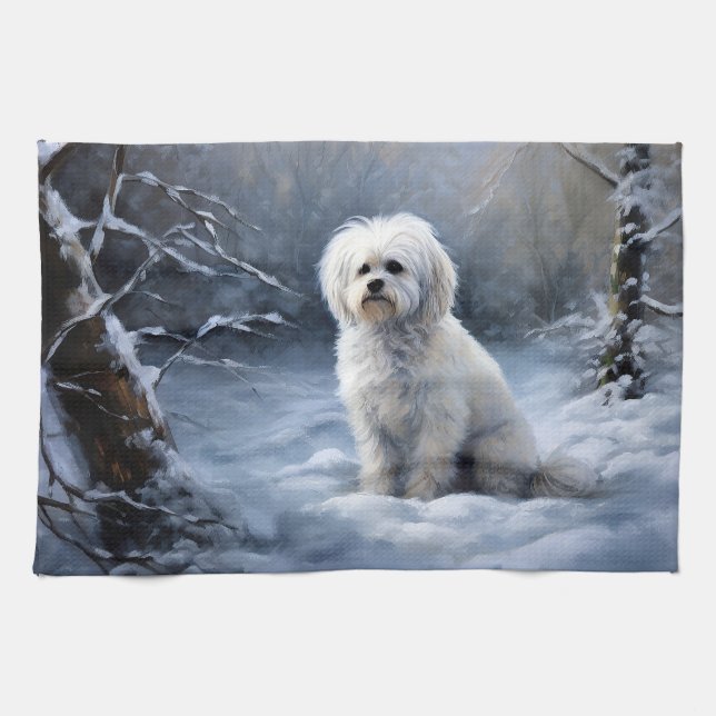 Maltese Let It Snow Christmas Kitchen Towel (Horizontal)
