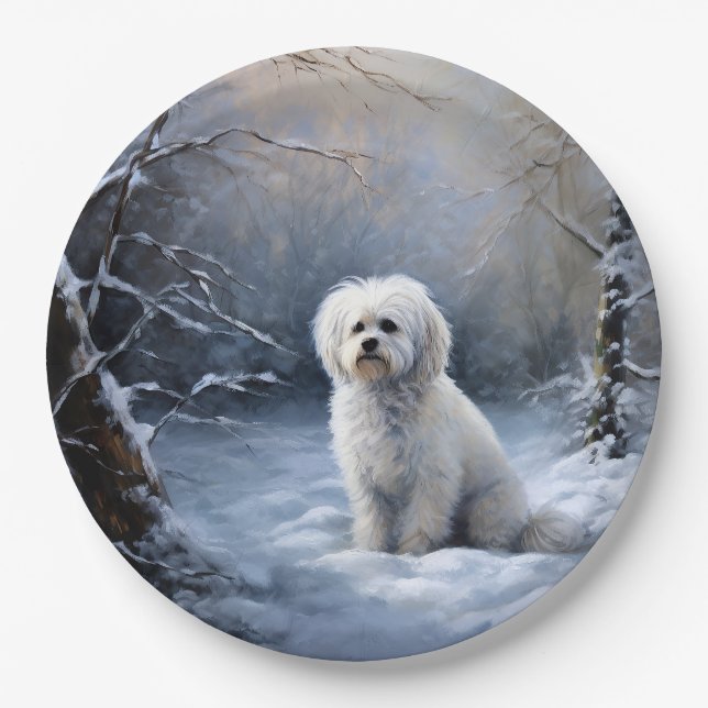 Maltese Let It Snow Christmas Paper Plates (Front)