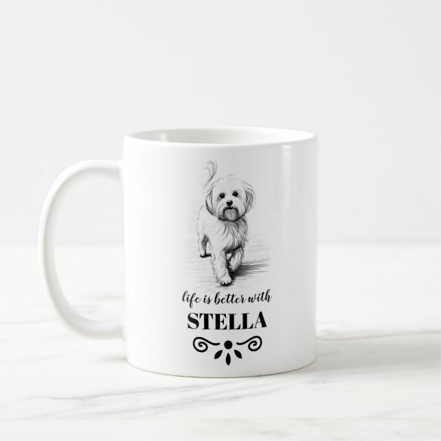 Maltese Life is better with Custom Dog Name Coffee Mug (Left)