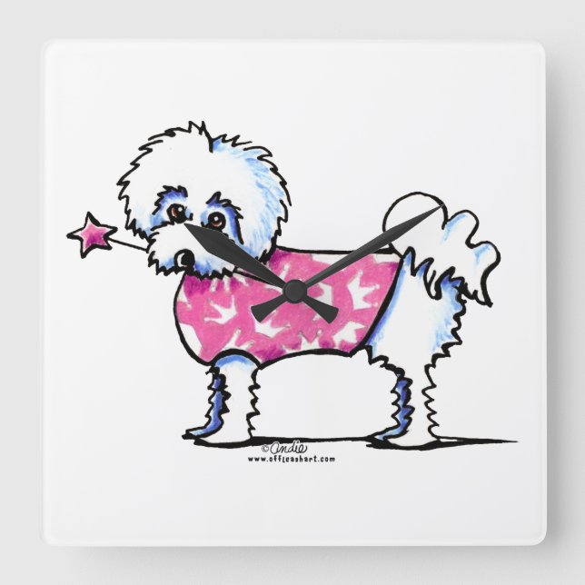 Maltese Lil Princess Square Wall Clock (Front)