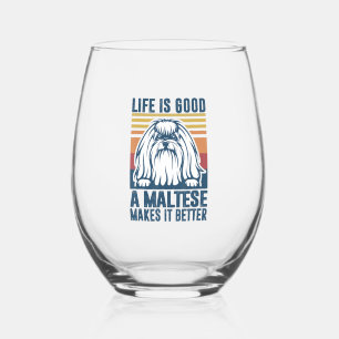 Maltese Lover Gifts Stemless Wine Glass