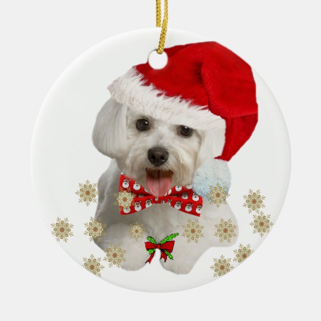 Maltese Merry Christmas Gifts Ceramic Ornament (Front)