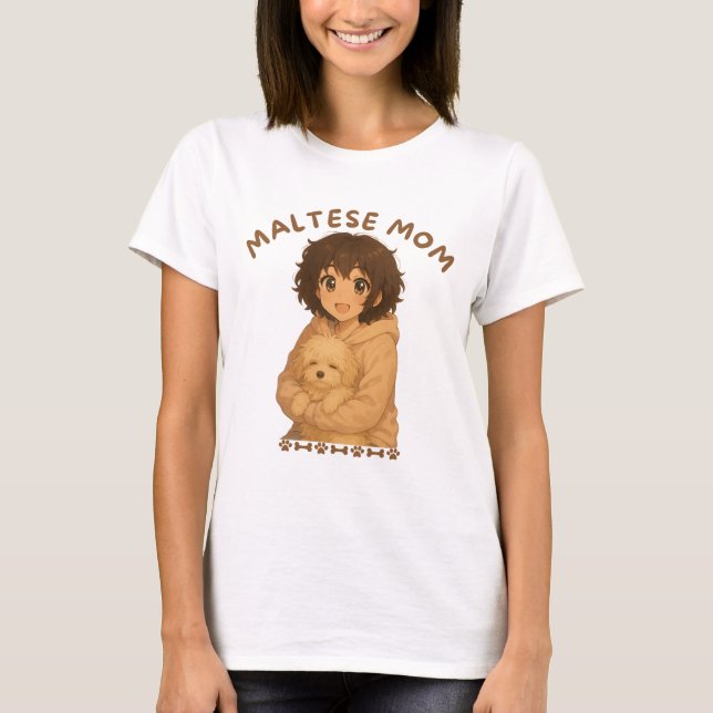 Maltese Mom Anime Style T-Shirt (Front)