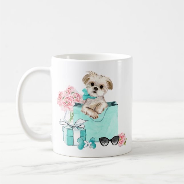 Maltese Mom Tiffany Pink Flowers Mug (Left)