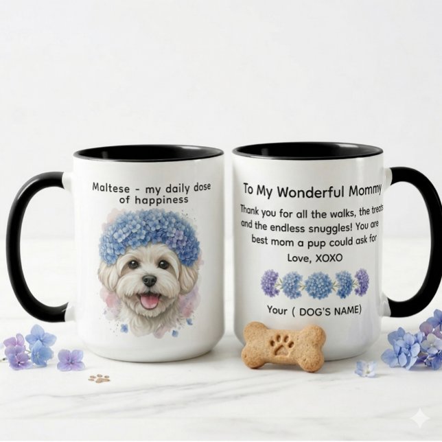 Maltese my daily dose of happiness Hydrangea Mug (Creator Uploaded)