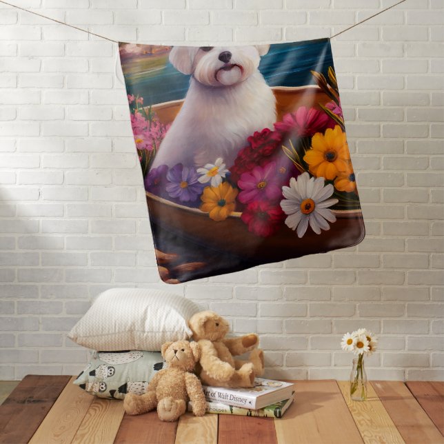 Maltese on a Paddle: A Scenic Adventure Baby Blanket (In Situ)