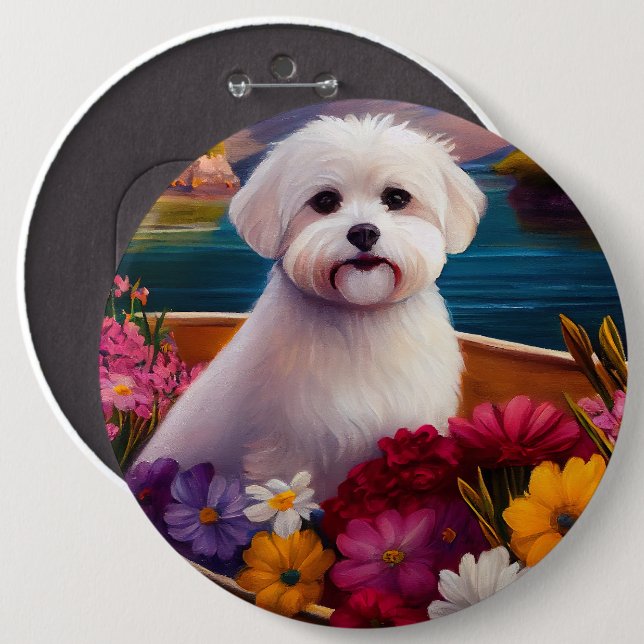 Maltese on a Paddle: A Scenic Adventure Button (Front & Back)