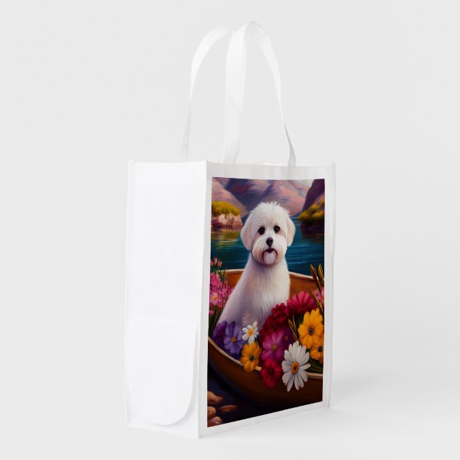 Maltese on a Paddle: A Scenic Adventure Grocery Bag (Front Side)