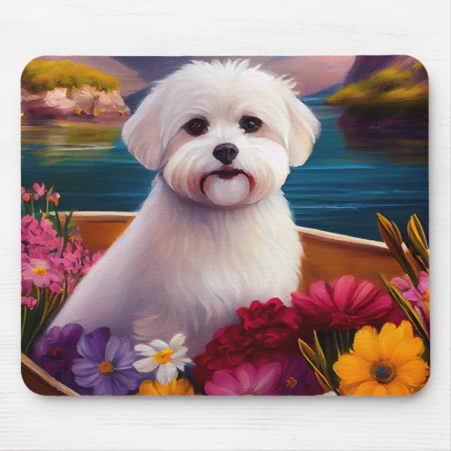Maltese on a Paddle: A Scenic Adventure Mouse Pad (Front)