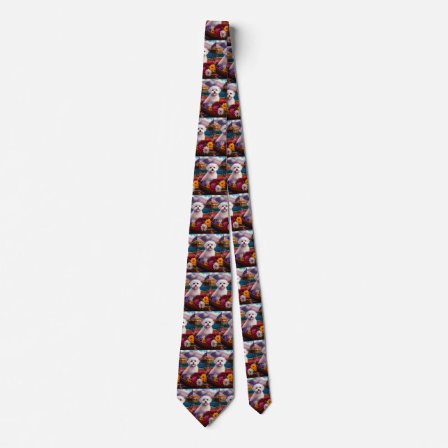 Maltese on a Paddle: A Scenic Adventure Neck Tie (Front)