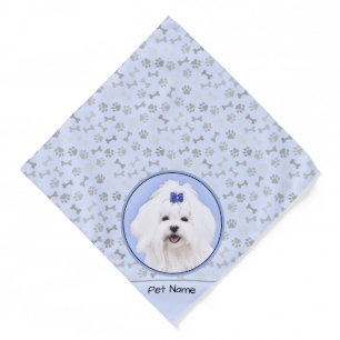 Maltese Painting Blue Bow Cute Original Dog Art Bandana